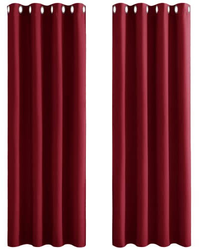 PONY DANCE Red Christmas Curtains for Home Decor - Eyelet Top Super Soft Thermal Light Blocking Window Curtains & Drapes for Sunlight Blocked, Set of 2, 46 Inch Width by 72 Inch Depth