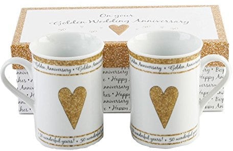 Pair Of Gift Boxed Golden Anniversary Mugs - 50th Wedding Anniversary