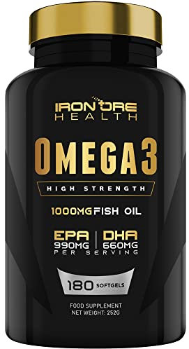 Omega 3 Fish Oil - 180 High Strength Capsules - 990mg EPA & 660mg DHA per Daily Serving - 2 Months Supply - Made in UK