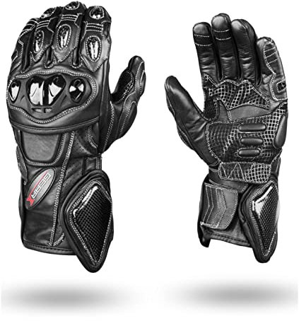 Ultimate Schutz Carbon Motorrad Leder Handschuhe Gr. L, schwarz