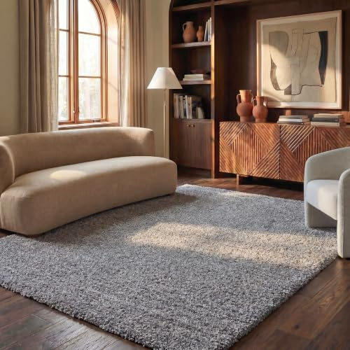 SAFAVIEH Area Rug 6x9 - Athens Shag Collection -Light Grey, Non-Shedding & Easy to Clean, Ideal for Living Room, Bedroom, Dining Space (SGA119F)
