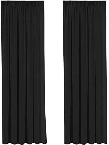 H.Versailtex Blackout 2 Pieces Pencil Pleat Curtains Light Blocking Black Curtains for Bedroom Thermal Insulated Window Treatments for Energy Saving with Two Free Tiebacks, 90 Width x 72 Drop