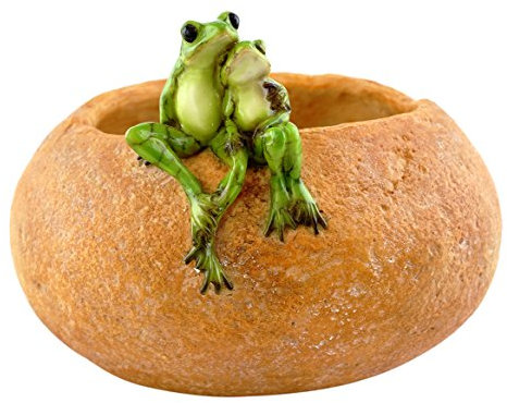 Top Collection Garten-Frosch-Figur auf großem funktionalen Stein-Blumentopf