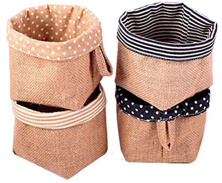 MARGUERASW 4 Mini-Korb/Aufbewahrungstasche aus Jute, Stück hängende Aufbewahrungstasche aus Baumwolle Leinen Aufbewahrungstasche Deko-Müllbeutel faltbar Aufbewahrungstasche mit