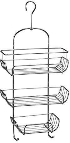 Premier Housewares 3-Tier Shower Caddy / Shelf Silver Small Storage Baskets / Hanging Organiser Chrome Bathroom Caddy / Shower Organiser 25 x 11 x 52