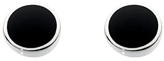 Dew Sterling Silver and Black Onyx Shell Round Stud Earrings