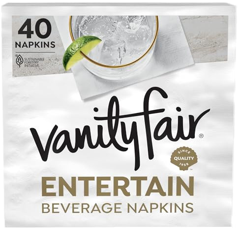Vanity Fair Entertain Beverage Paper Napkins, White, 2-Ply, 40 Count, 4.9 x 4.9, Disposable Napkins for Entertaining
