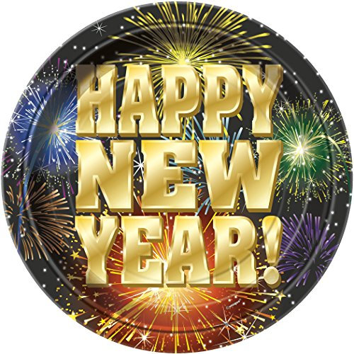 Unique Party 47734 - 18cm Fireworks New Years Eve Party Plates, Pack of 8