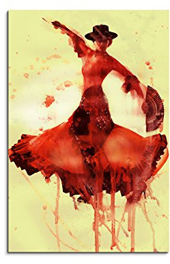 Paul Sinus Art Flamenco_Dancer_90x60cm Wandbild Aquarell Unikat Kunst Bild wie Gemälde Kunstdruck