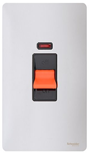 Schneider Electric Ultimate Screwless Flat Plate 45a DP Control Switch with Neon Polished Chrome Black Insert