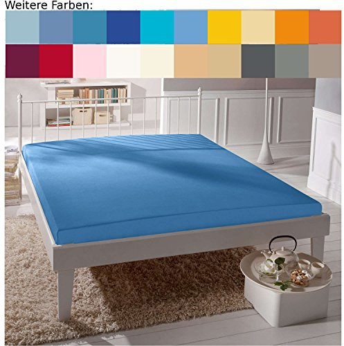 fleuresse Comfort Spannbettlaken (96 % Baumwolle, 4 % Elasthan), mit Rumdumgummizug, Ökotex Standard 100, für Matratzen bis 26 cm Höhe, 140 - 160 x 200 - 220 cm, blau
