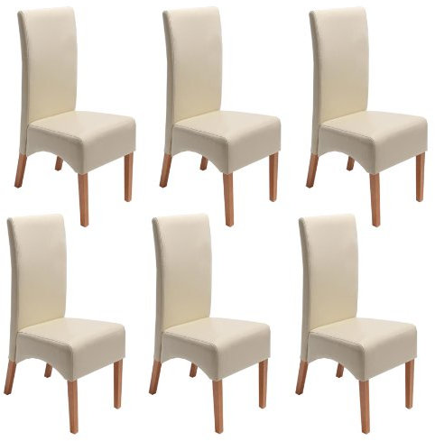 6er-Set Esszimmerstuhl Küchenstuhl Stuhl Latina, Leder - Creme, helle Beine