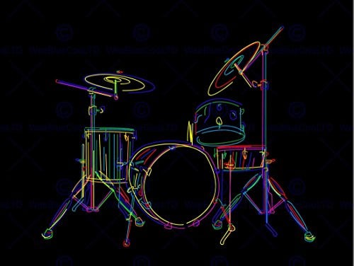 Wee Blue Coo LTD 12 X 16 INCH / 30 X 40 CMS MULTCOLOURED Drum Set Drums Drawing Sticks Photo FINE Art Print Poster Farbe Zeichnung Foto Kunstdruck
