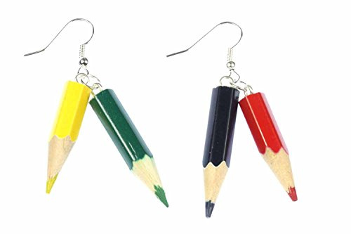 Miniblings Echte Buntstifte Stift Upcycling Ohrringe versilbert | In Berlin von Hand montierter Ohrschmuck, mit Schule und Schulanfang