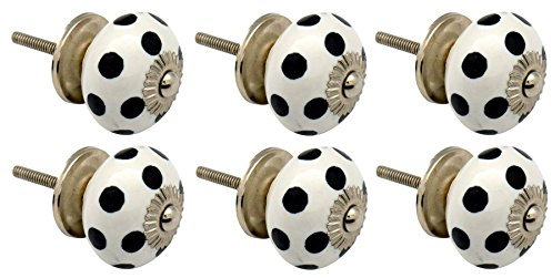 Nicola Spring Round Ceramic Cabinet Knobs - White & Black Spot - Pack of 6