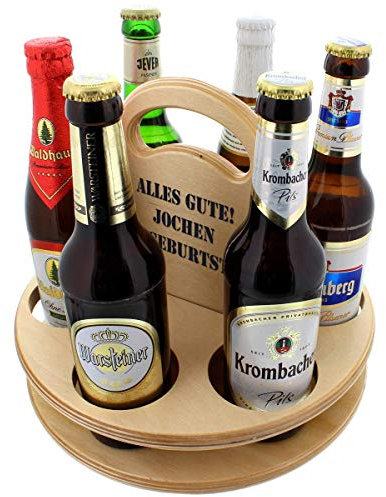 Unbekannt Der Holz-Bier-Träger für Feierfreunde mit Ihrer Personalisierung - Tolle Geschenkidee für die Sommer-Party