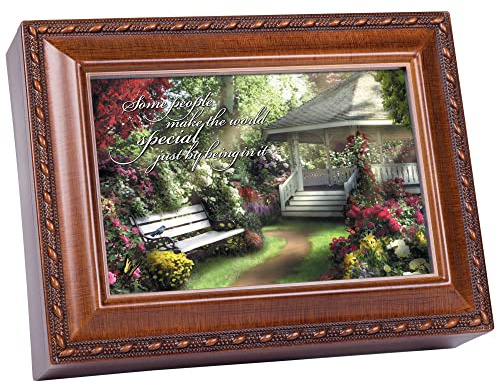 Cottage Garden Gazebo Some People Make World Special Woodgrain Rope Trim Jewelry Music Box Plays Wonderful World