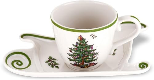 Spode Christmas Tree Jumbo Cup with Sleigh Shaped Saucer by Spode