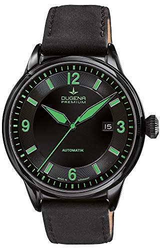 Dugena Herren-Armbanduhr 7000301 Kappa 1, Automatik, schwarzes Zifferblatt, Edelstahlgehäuse, Saphirglas, Lederband, Dornschließe, 5 bar
