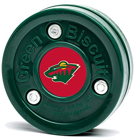 Green Biscuit NHL Pucks - Minnesota Wild - Hockey Training Puck, Stays Flat, Passing/Handling Street Hockey