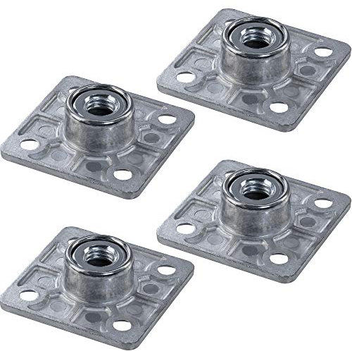 Gedotec Plaque de Fixation - Plaques de Montage Vissables pour Pieds de Meuble et Vis Ajustables - Plaque Carrée avec Filetage M10 interne - Connecteur Acier Galvanisé pour Pied de Table - 4 Pièces