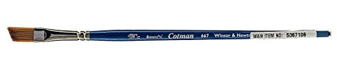 Winsor & Newton 5367106 Cotman Aquarell Synthetikhaar Pinsel - Serie 667 - Schrägpinsel, kurzer Stiel mit exzellenter Sprungkraft, Farbtragekraft und Punktgenauigkeit - 6mm - 1/4