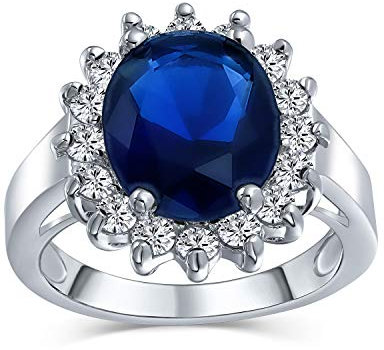 Bling Jewelry Personalisierte Klassische Traditionelle 5CTW Royal Blue CZ Krone Halo Oval Cubic Zirkonia Simuliert Saphir Verlobungsring Für Frauen Versprechen Ring Versilbert Anpassbar