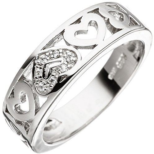 Schmuck Krone Ring Damenring mit Herzen aus 925 Silber mit Zirkonia weiß Fingerring, Ringgröße:Innenumfang 52mm ~ Ø16.6mm