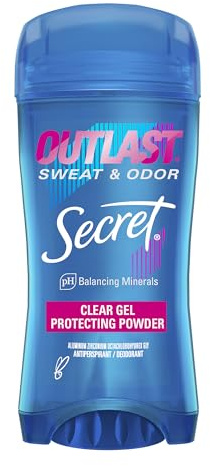 Secret Outlast Antiperspirant Deodorant for Women, 72hr Sweat & Odor Protection, PH Balancing Minerals, Clear Gel, Protecting Powder Scent, 2.6 oz