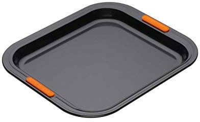 Le Creuset Bandeja antiadherente rectangular honda, 31 x 28 cm, resistente a ácidos, revestimiento de acero al carbono, Gris/Naranja, 94100437000000, 94100437000000