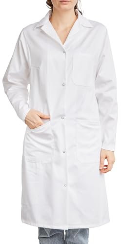 KOKOTT Damen Laborkittel aus 100% Baumwolle mit Druckknöpfen, weiß, Perfekt für Arbeit und Studium (44)