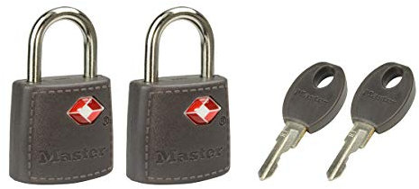 Master Lock 4695EURTAST Envase da 2 Candados para Equipaje Aprobado por la TSA con Llaves, Color aleatorio, 3.8 x 2.3 x 1.1 cm
