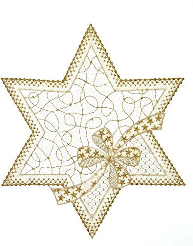 Plauener Spitze Deckchen Heiligabend 25 cm, Tischschmuck, Deko, Tischdekoration (Ecru-Gold)