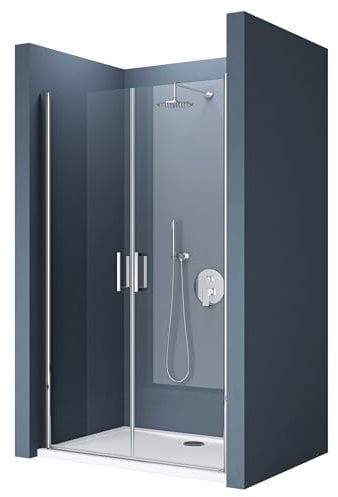 doporro Duschtür Nischentür dusche Duschabtrennung Duschkabine 95cm Nischendrehtür 195cm ESG-Sicherheitsglas Duschtür aus Klarglas mit Hebe- und Senkmechanismus Teramo24K