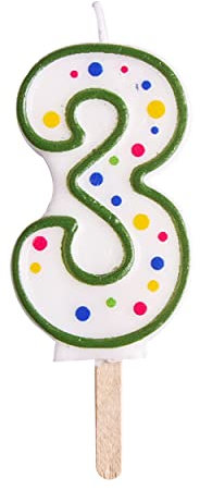 PME CA043 Kerze, Nummer 3, groß, Kunststoff, grün, 4 x 1 x 6.3 cm