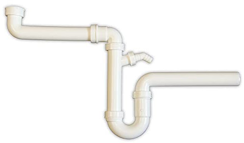 tecuro Raumsparer Siphon Spülen Geruchsverschluß Ø 40 mm, Raumwunder mit zusätzlichem Geräteanschluss für Spül- und Waschmaschinenschläuche (19-22 mm)