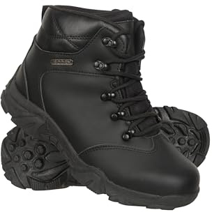 Mountain Warehouse Canyon Kids Leather Walking Boots | Breathable & Durable Waterproof Rain Boots for Boys & Girls, Comfy Cushioned Footbed & Deep Lugs for Stability, For Hiking