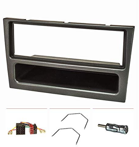 tomzz Audio 2439-066 Radioblende Set kompatibel mit Opel Agila Corsa C Combo Omega B Vectra C Vivaro Meriva Charcoal metallic mit Radioadapter ISO Antennenadapter ISO DIN Entriegelungsbügel
