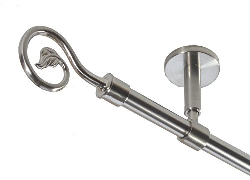 BASIT Gardinenstange Edelstahllook 16mm 1-läufig Decke Wand 280cm lang D11 | Gardinenstangenset einläufig Deckenmontage & Wandmontage Metall Vorhangstange 120-600cm wählbar Kappe Blatt E20