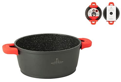 H&H Alessandro Casseruola 2 Manici Antiaderente Borghese Cm24 Induzione Pentole Cucina, Alluminio pressofuso, Nero, 24 cm