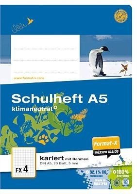 Format-X 060520 40 FX 4 Schulheft A5, kariert mit Rahmen
