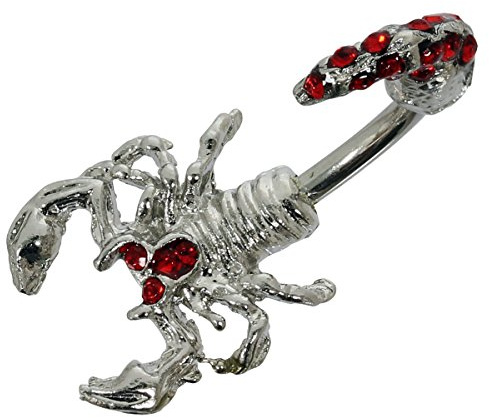 Pain-is-Art Bauchnabelpiercing Skorpion aus Chirurgenstahl mit roten Kristallen Navel Piercing