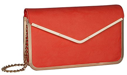 SIX Sale orange korallfarbene Damen Handtasche Clutch goldene Metall-Highlights abnehmbarem Kettenriemen Innentasche Reisverschluss (427-175)