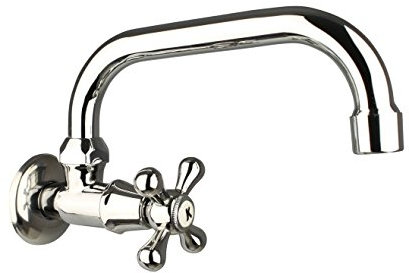 ATCO® Wasserhahn Retro Kaltwasserhahn Nostalgie Wandventil Kaltwasser U-Auslauf Kreuzgriff Armatur Ventil Küchenarmatur Wandmontage Wandarmatur Auslauf