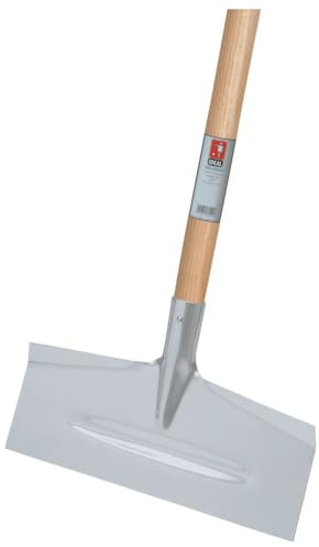 IDEAL Schneeschieber Stahlblech 50 cm breit Stoßscharre Buchenstiel 130 cm | Beseitigt Schnee, Eis und Betonreste von Verschalungen | silber pulverbeschichtet | Dülle für Langstiel | von IDEALSPATEN