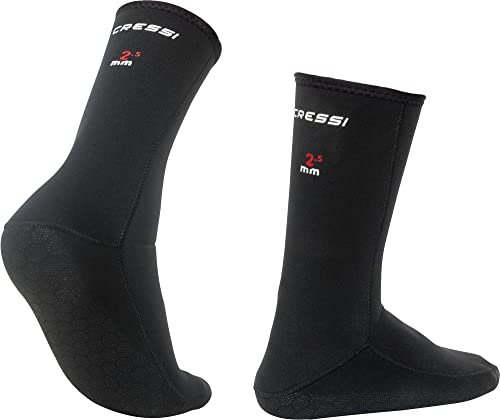 Cressi Orata Socks - Calzari Sub Snorkeling Apnea Surf Immersione Sport Acquatici in Neoprene Monofoderato Elastico Termico 2.5 mm, Calzini Pinne Aperte/Chiuse Antiscivolo Antiabrasione Unisex Nero, L