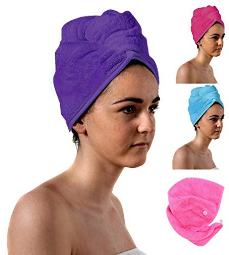 TowelsRus Spa Days Luxury Turban Hair Towel, Purple, Absorbent, Lightweight and Cotton