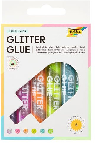 folia 576 - Glitter Glue Spiral Neon, Klebestifte mit Glitzer, 6er sortiert in 6 Farben, je 10,5 ml - zum Bemalen und Verzieren