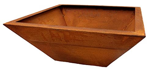 Rostikal Edelrost Gartendeko Vintage Blumenschale 40 x 40 cm, 15 tief ohne Kugeln - Rost Deko Pflanzschale aus wetterfesten Cortenstahl