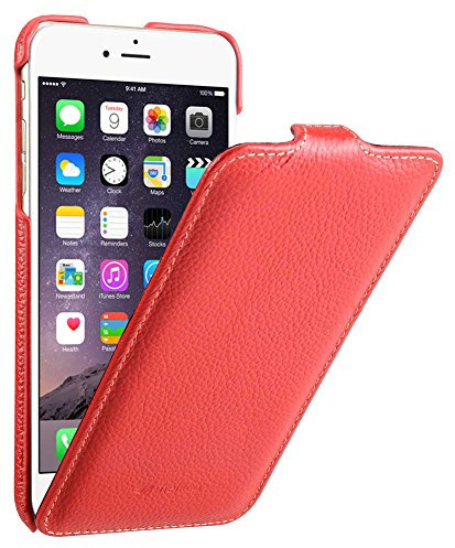Edle Tasche für Apple iPhone 6S Plus und 6 Plus (5.5 Zoll) / Case Außenseite aus beschichtetem Leder / Cover Innenseite aus Textil / Schutz-Hülle aufklappbar / ultra-slim / Flip-Case / Farbe: Rot